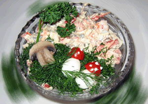 Салат с кальмарами и шампинонами
